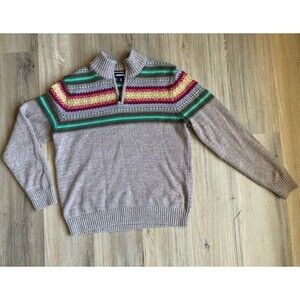 Vintage Lands End Lambs Wool Blend Cardigan Knit 1/4 zip Sweater Mens MEDIUM